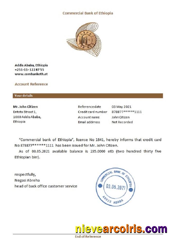 Ethiopia Commercial Bank reference